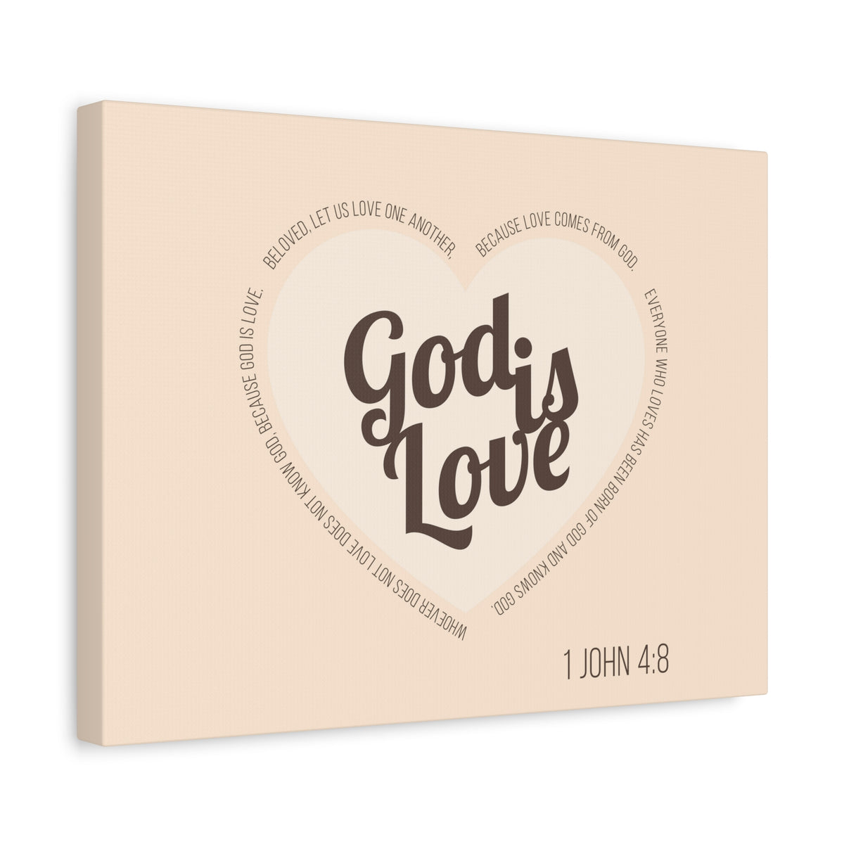 Scripture Canvas God Is Love 1 John 4:8 Light Brown Christian Wall Art Bible Verse Print Ready to Hang