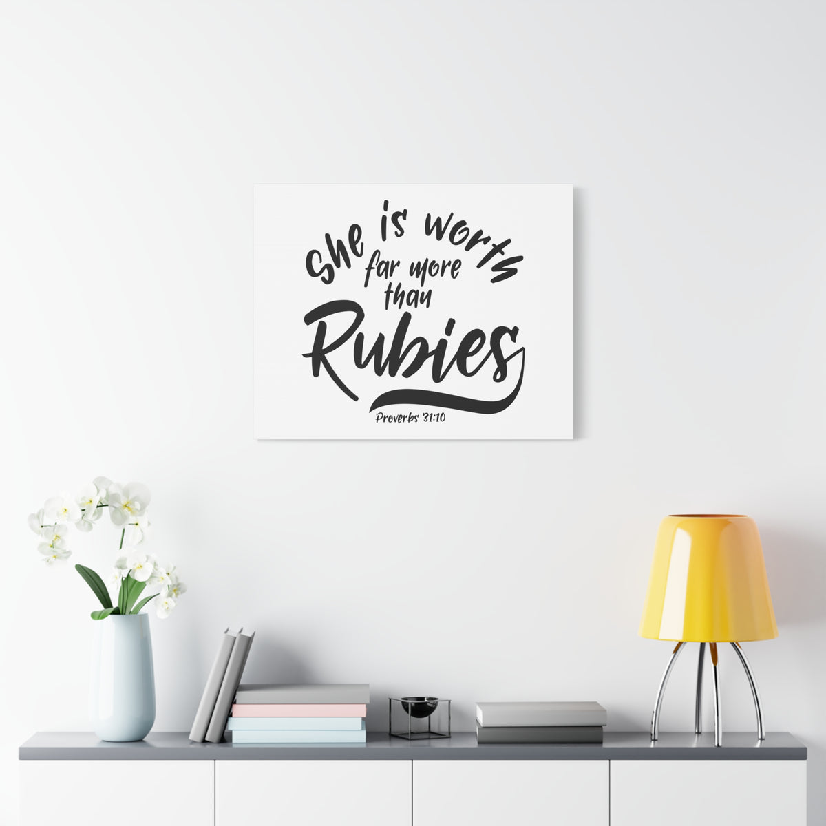 Scripture Canvas More Than Rubies Proverbs 31:10 Christian Wall Art Bible Verse Print Ready to Hang