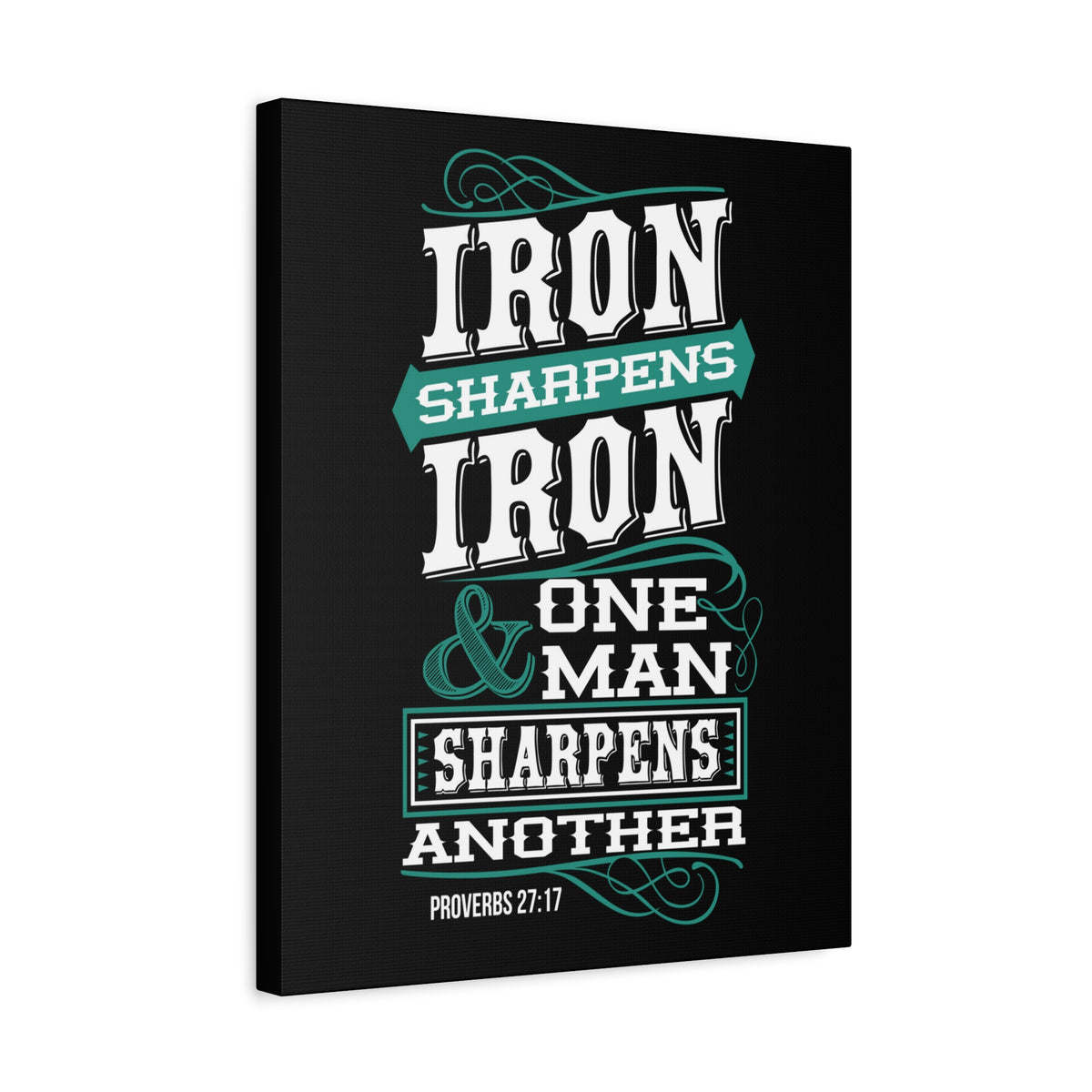 Scripture Canvas Iron Sharpens Iron Proverbs 27:17 Christian Wall Art Bible Verse Print Ready to Hang