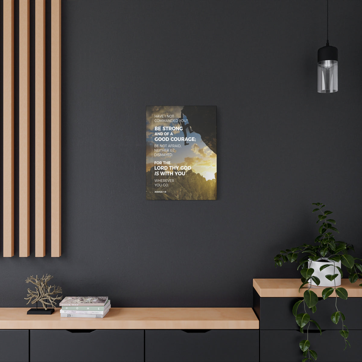 Scripture Canvas Be Strong Joshua 1:9 Mountain Christian Wall Art Bible Verse Print Ready to Hang