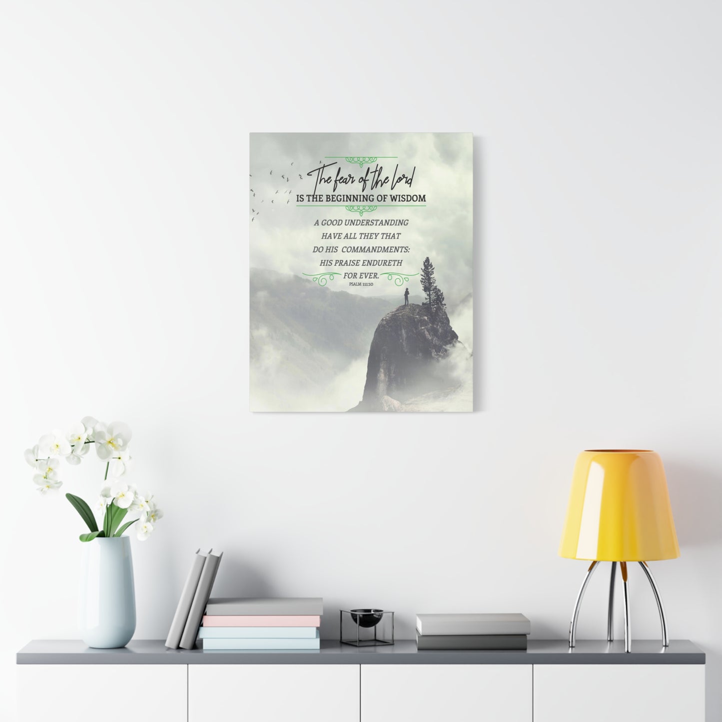 Scripture Canvas The Fear of The Lord Psalm 111:10 Christian Wall Art Bible Verse Print Ready to Hang