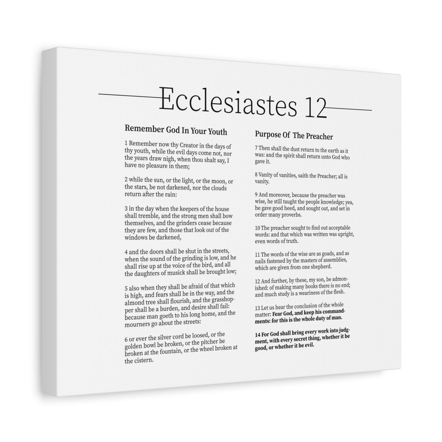 Scripture Canvas His Commandments Ecclesiastes 12 Christian Wall Art Bible Verse Print Ready to Hang
