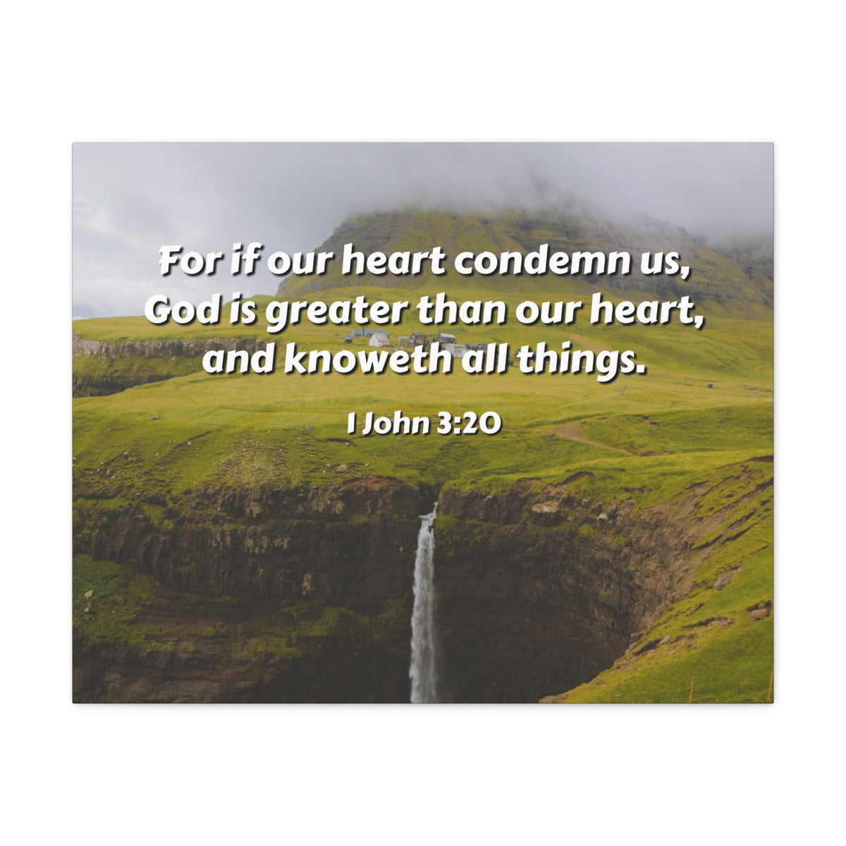 Scripture Canvas God Is Greater 1 John 3:20 Christian Wall Art Bible Verse Print Ready to Hang