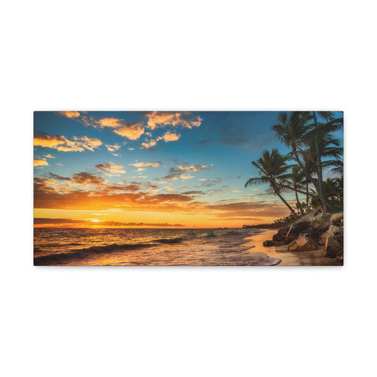 Tropical Island Beach Sunrise Ocean Canvas Wall Art for Home Decor Ready-to-Hang