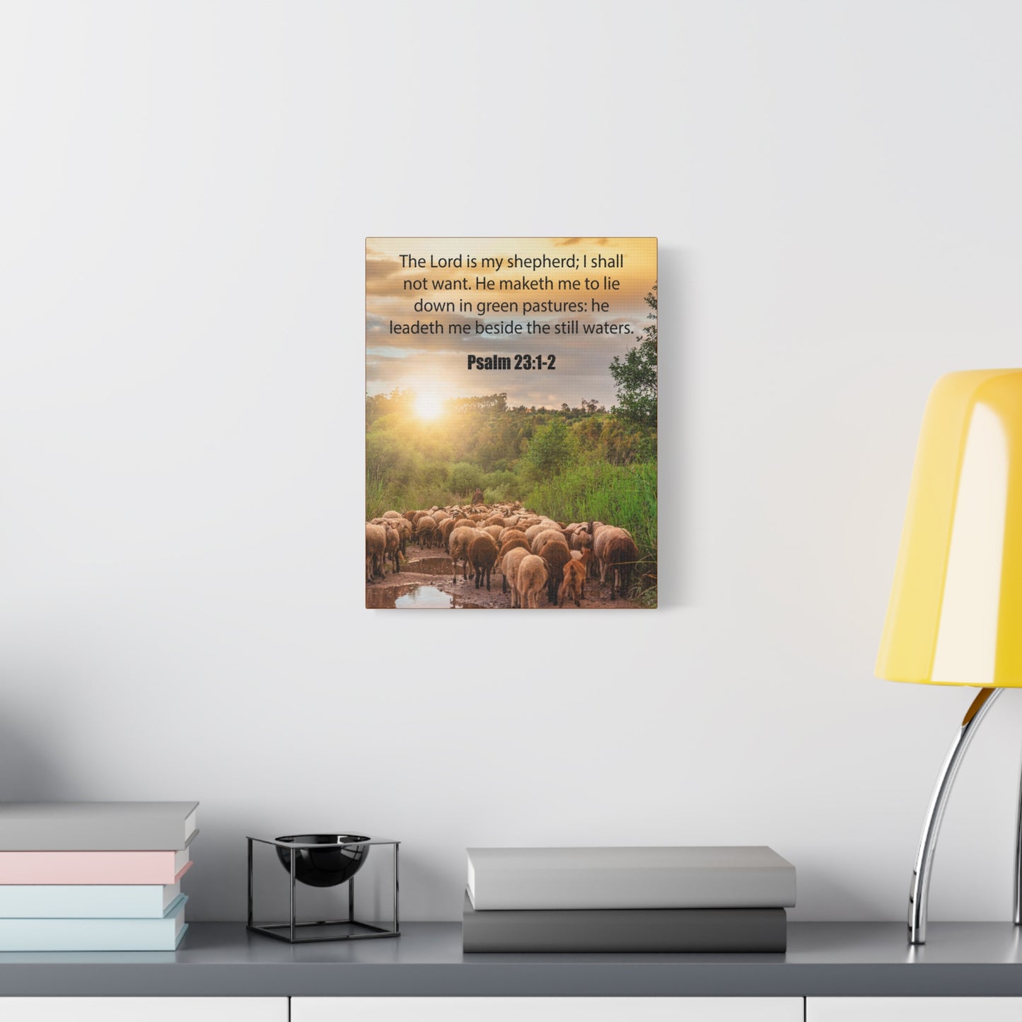 Scripture Canvas Green Pastures Psalm 23:1-2 Christian Wall Art Bible Verse Print Ready to Hang