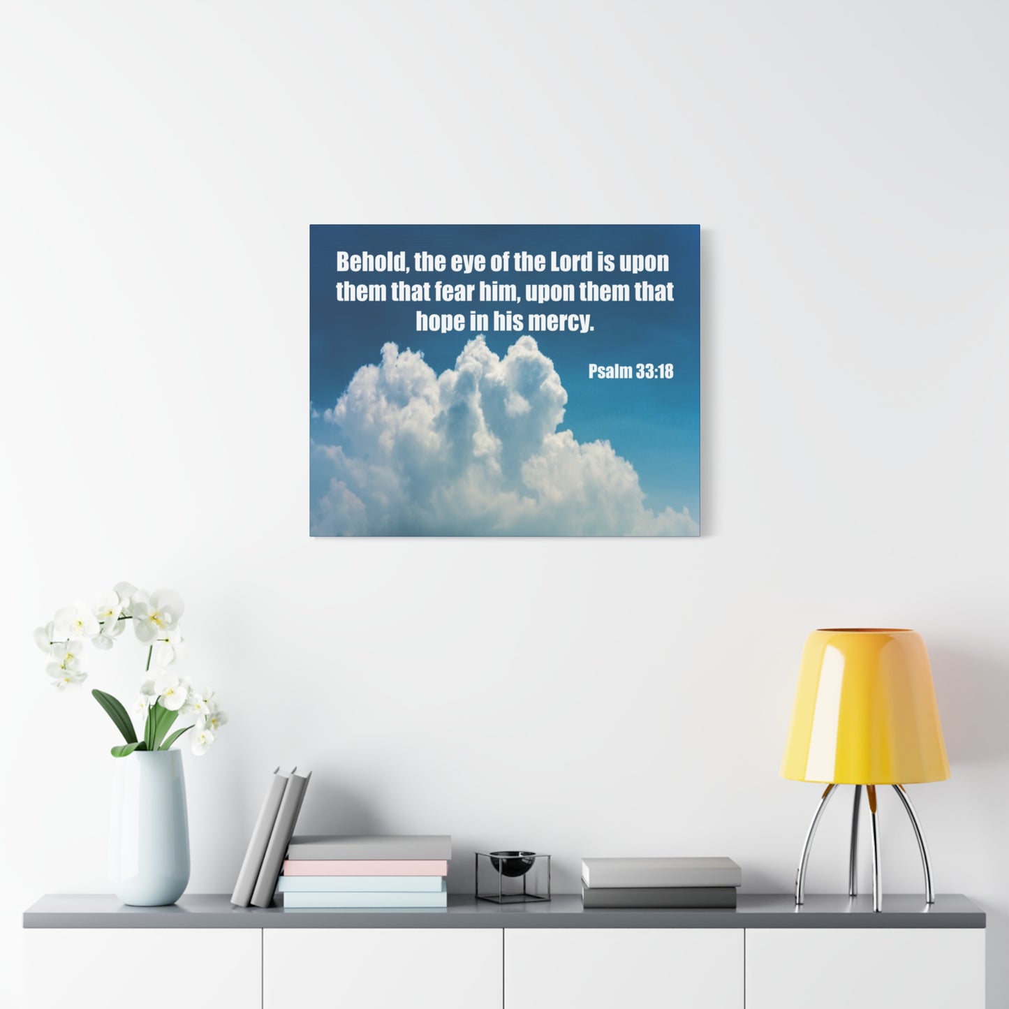 Bible Verse Canvas Hope in His Mercy Psalm 33:18 Christian Home Décor Wall Art Scripture Ready to Hang Faith Print