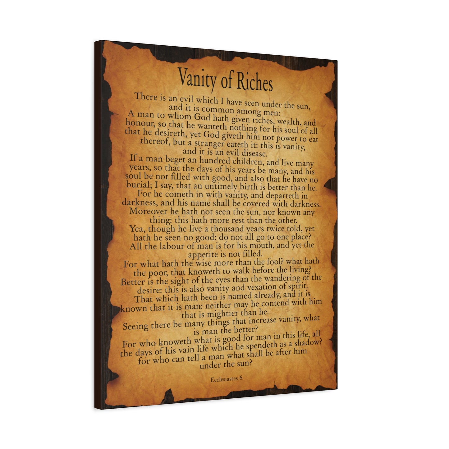 Scripture Walls Vanity of Riches Ecclesiastes 6 Gold Brown Bible Verse Canvas Christian Wall Art Ready to Hang
