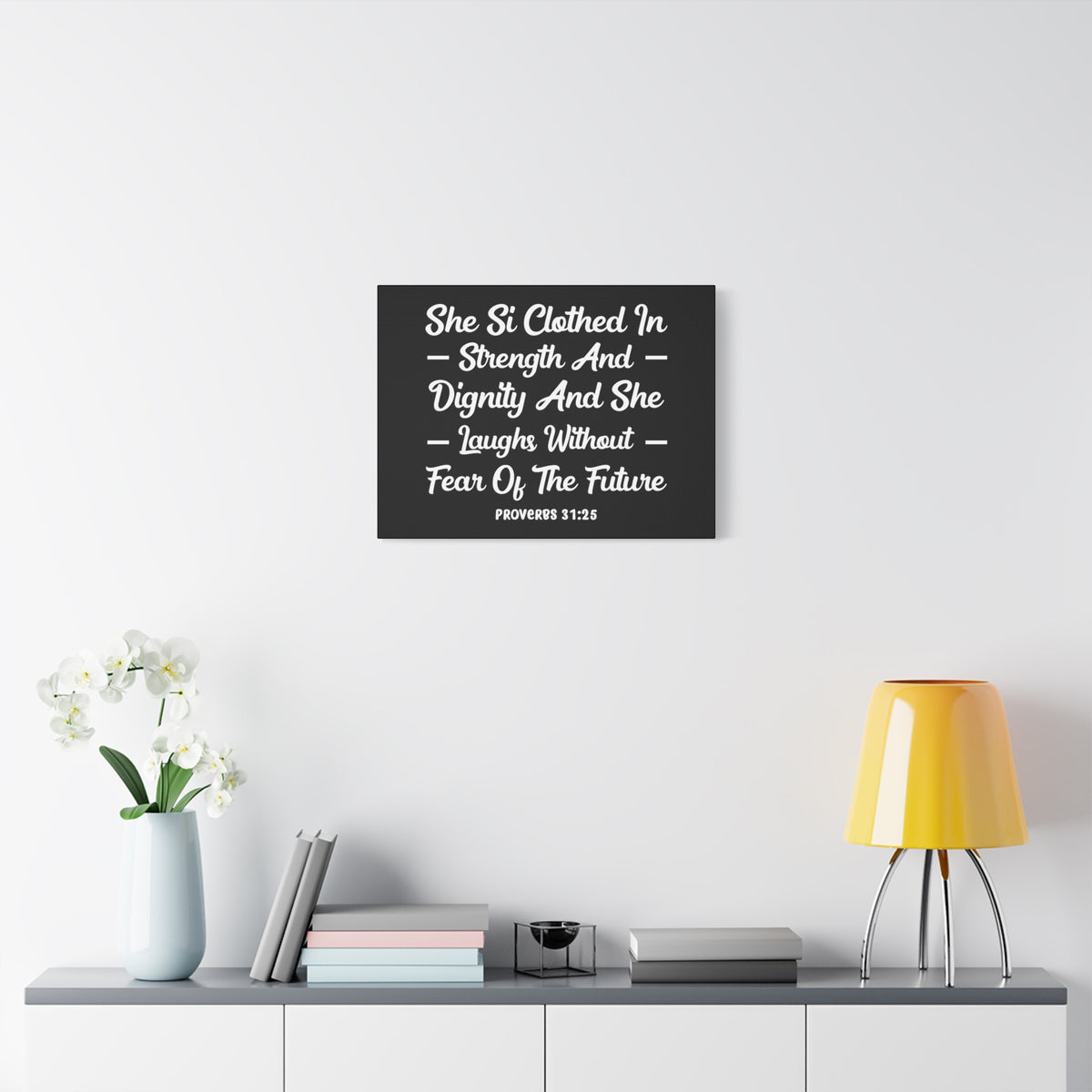 Scripture Canvas Clothed In Strength Proverbs 31:25 Christian Wall Art Bible Verse Print Ready to Hang