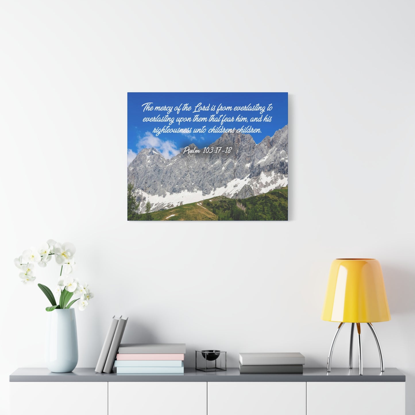 Scripture Canvas The Mercy of The Lord Psalm 103:17-18 Christian Wall Art Bible Verse Print Ready to Hang