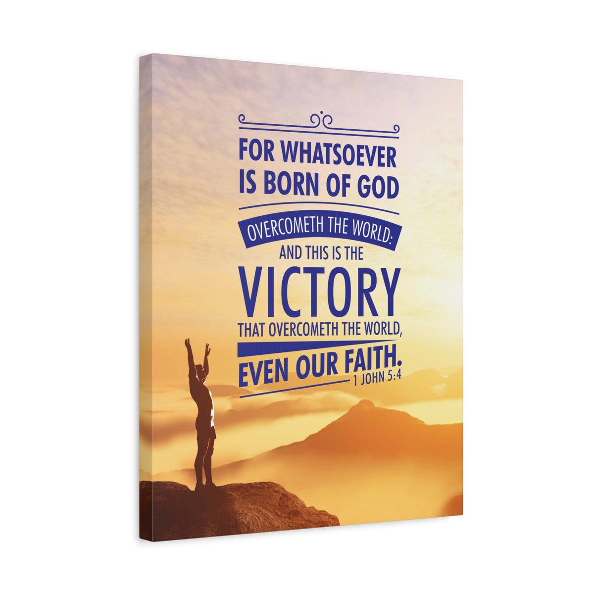 Scripture Canvas Overcometh the World 1 John 5:4 Christian Wall Art Bible Verse Print Ready to Hang