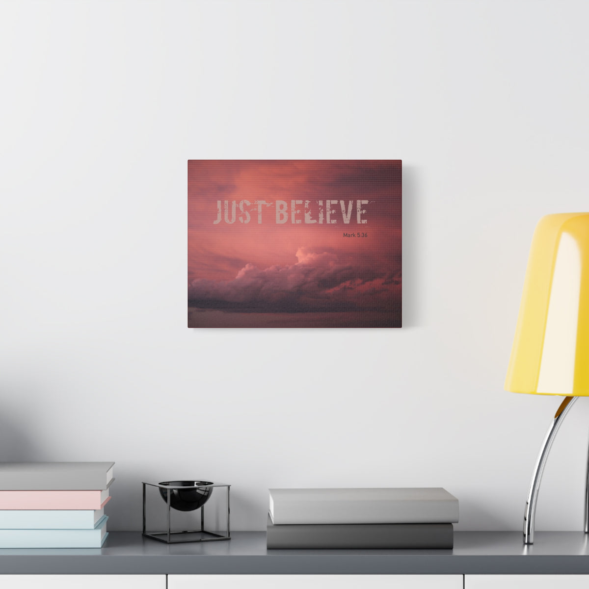 Scripture Canvas Just Believe Red Mark 5:36 Christian Wall Art Bible Verse Print Ready to Hang