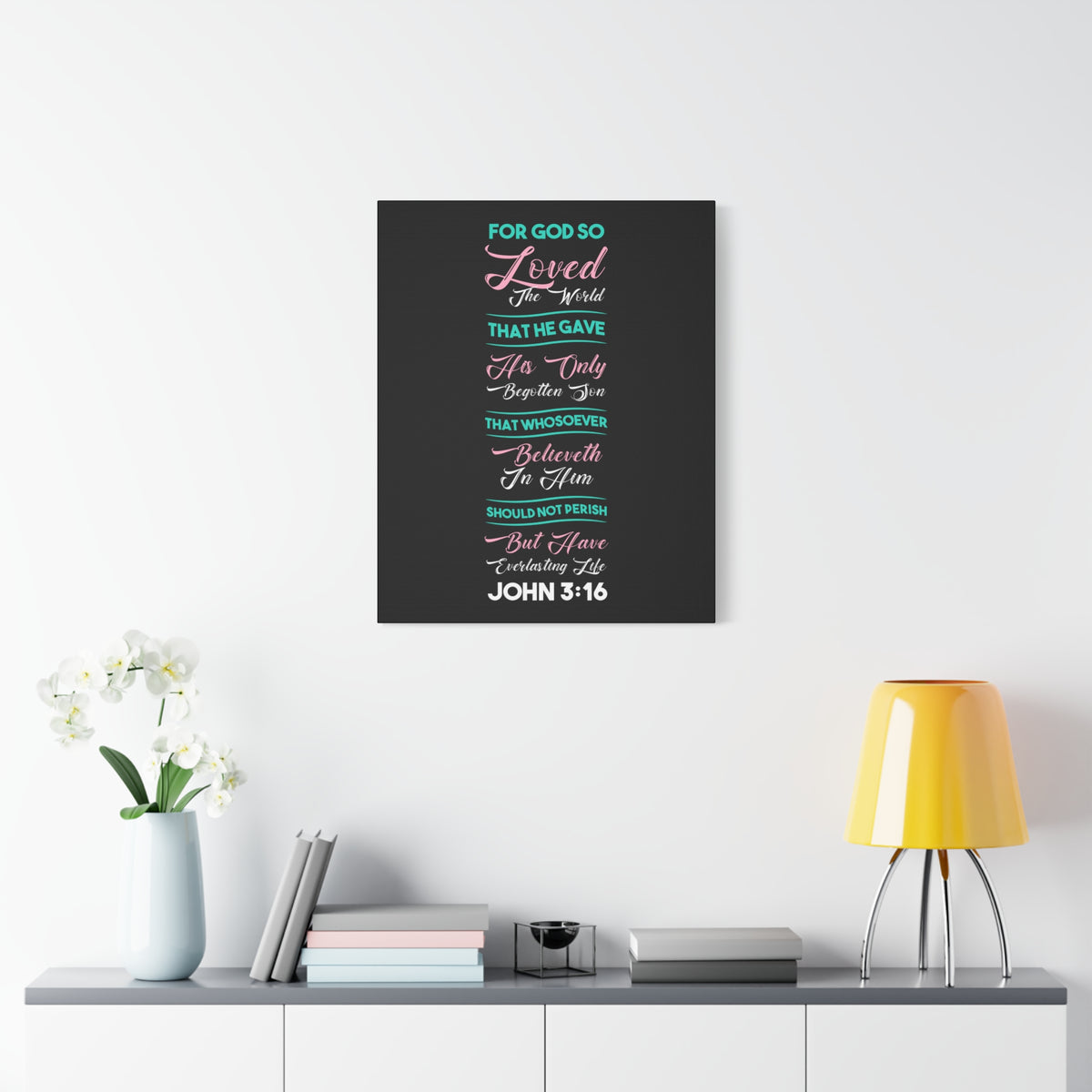 Scripture Canvas Everlasting Life John 3:16 Christian Wall Art Bible Verse Print Ready to Hang