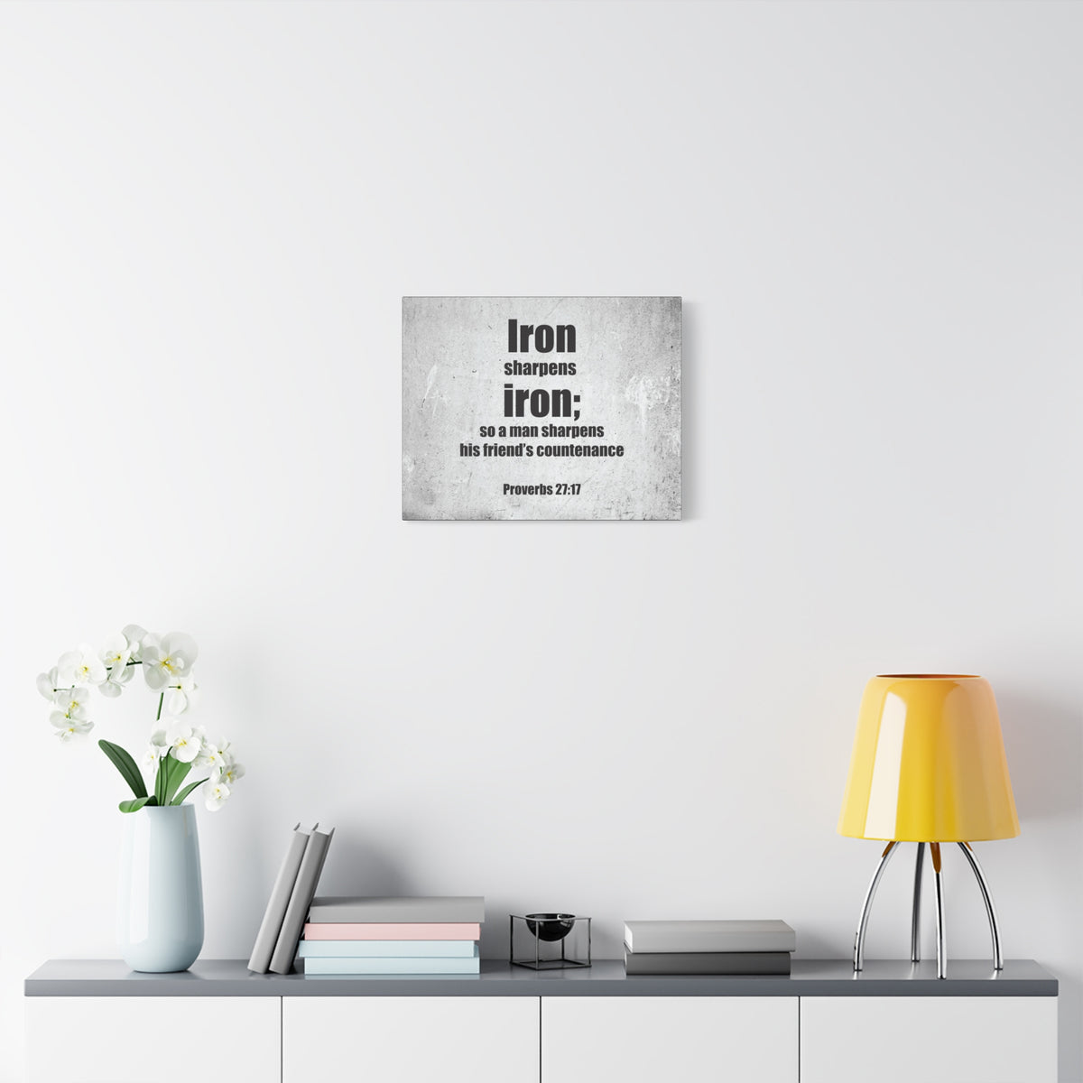 Scripture Canvas Iron Sharpens Iron Proverbs 27:17 Christian Wall Art Bible Verse Print Ready to Hang