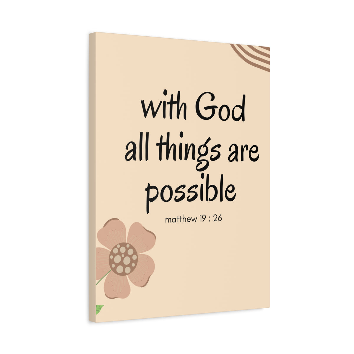 Scripture Canvas All Things Are Possible Matthew 19:26 Brown Flower Christian Wall Art Bible Verse Print Ready to Hang