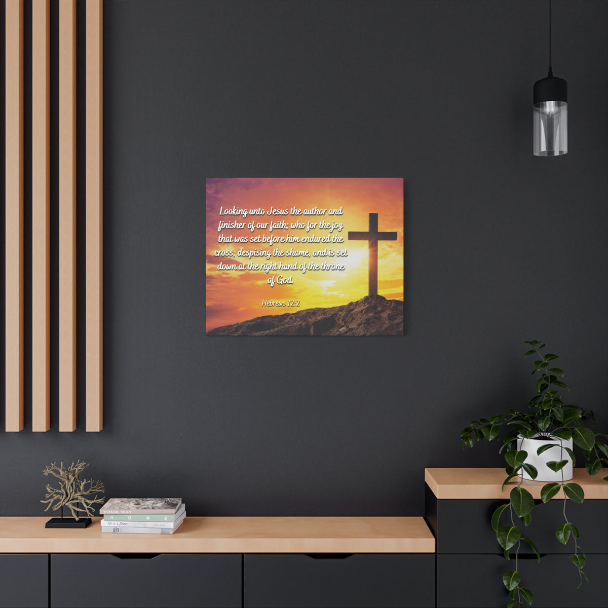 Scripture Canvas Endured The Cross Hebrews 12:2 Christian Wall Art Bible Verse Print Ready to Hang