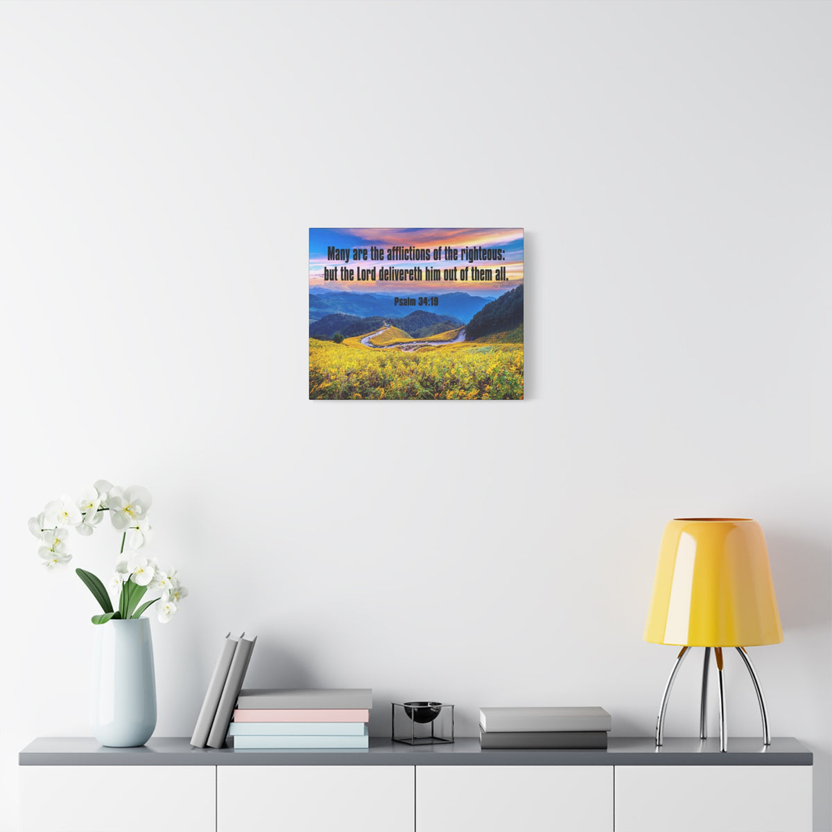 Scripture Canvas Afflictions of the Righteous Psalm 34:19 Christian Wall Art Bible Verse Print Ready to Hang