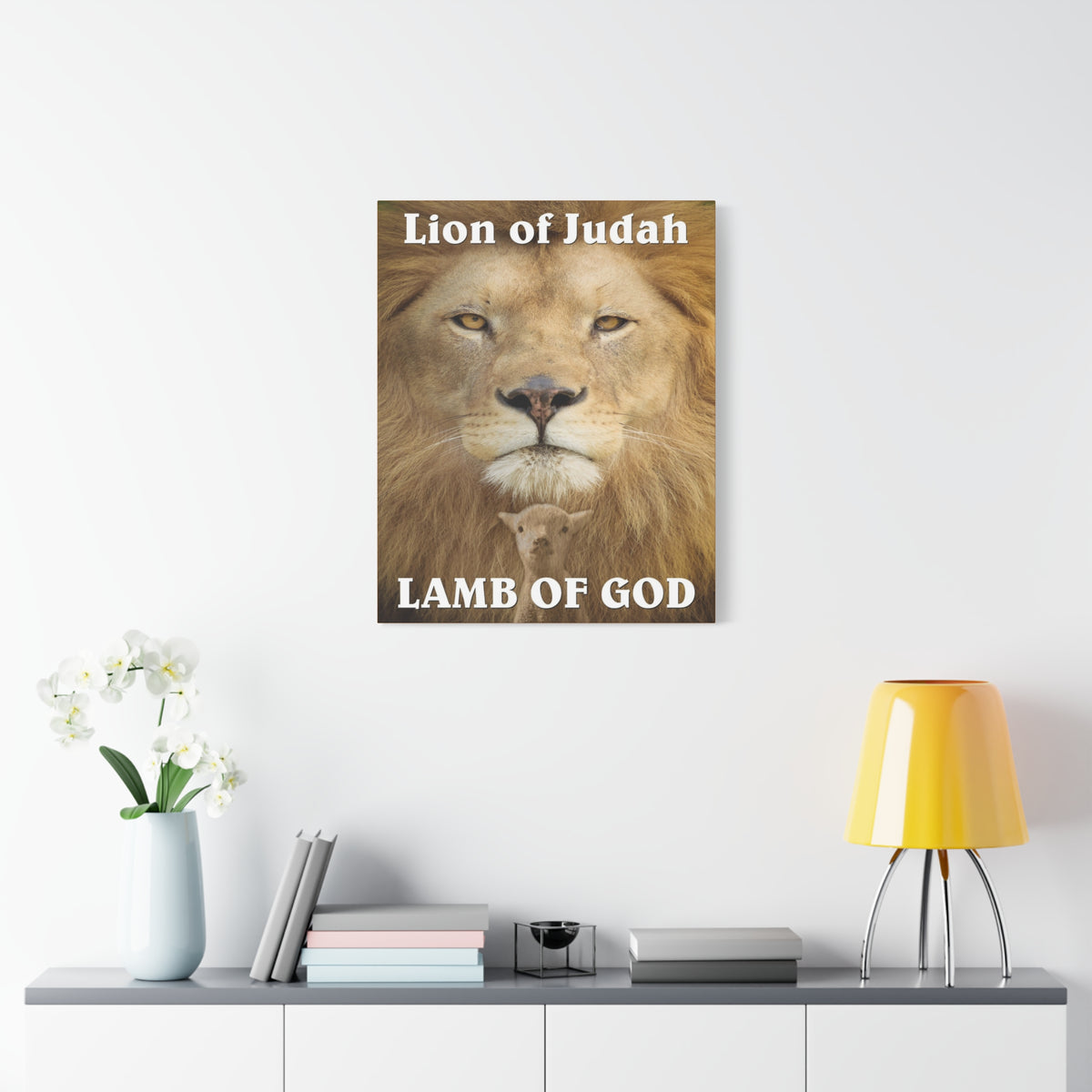 Scripture Canvas Lion of Judah Lamb of God Christian Wall Art Bible Verse Print Ready to Hang