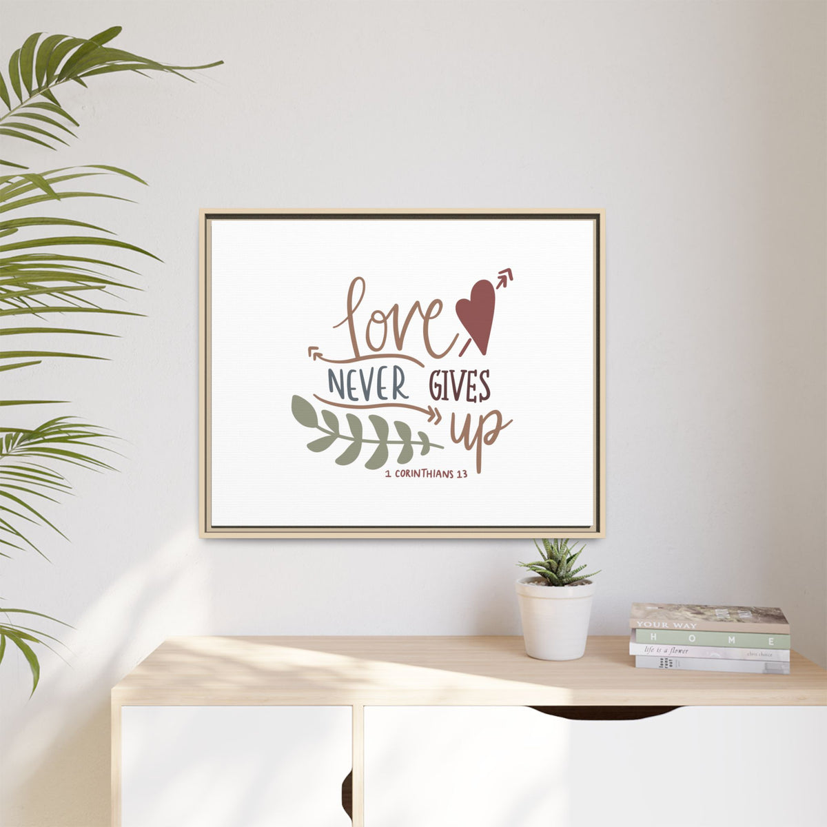 Scripture Canvas Love Never Gives Up 1 Corinthians 13 Christian Wall Art Bible Verse Print Ready to Hang