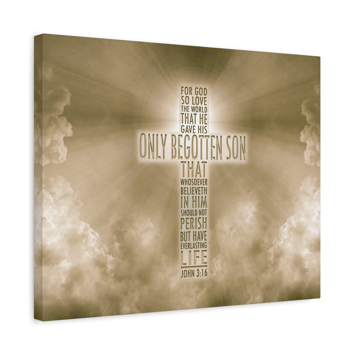 Scripture Canvas Everlasting Life John 3:16 Sun Christian Wall Art Bible Verse Print Ready to Hang