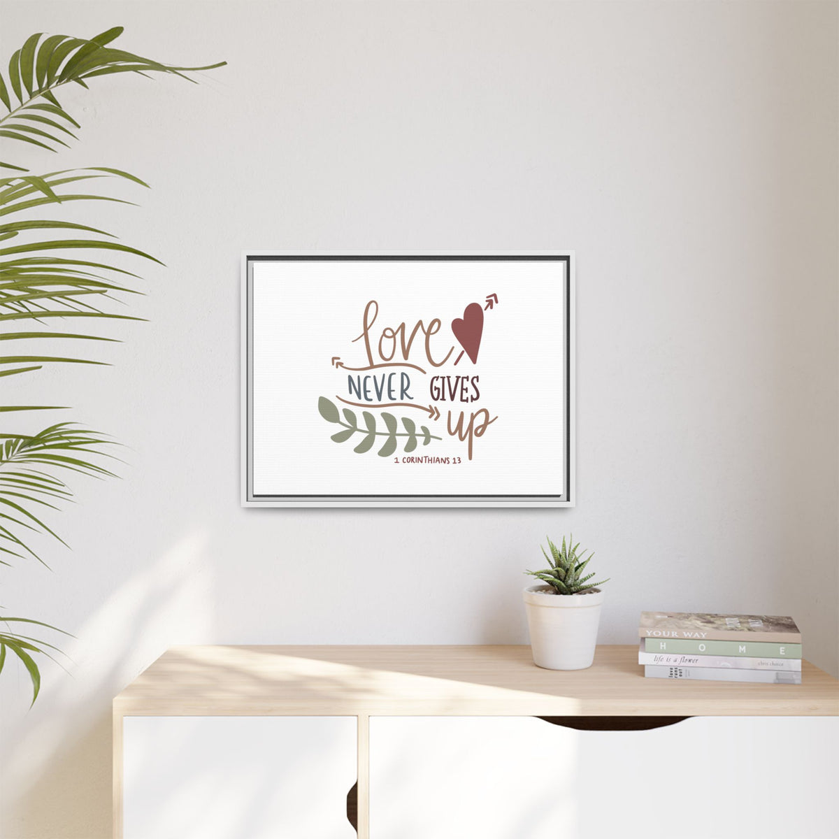 Scripture Canvas Love Never Gives Up 1 Corinthians 13 Christian Wall Art Bible Verse Print Ready to Hang