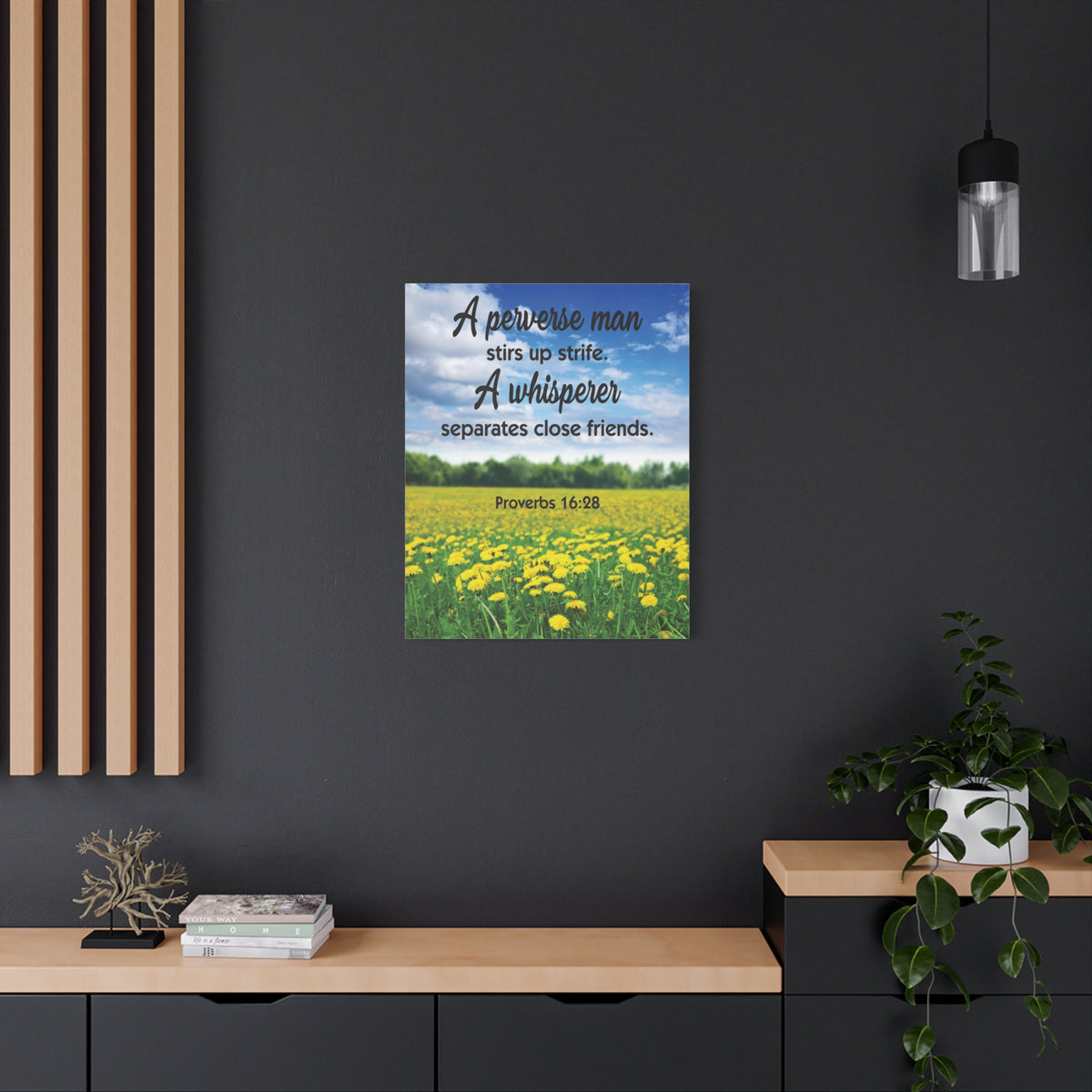 Scripture Canvas A Perverse Man Proverbs 16:28 Christian Wall Art Bible Verse Print Ready to Hang