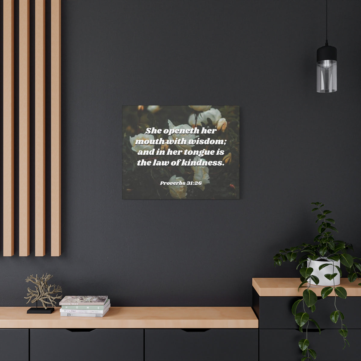 Scripture Canvas The Law Of Kindness Proverbs 31:26 Christian Wall Art Bible Verse Print Ready to Hang
