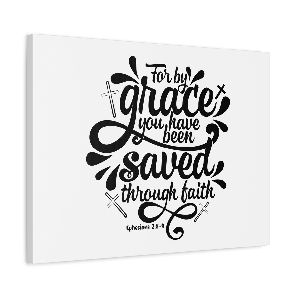 Scripture Canvas Saved By Grace Cross Ephesians 2:8-9 Christian Wall Art Bible Verse Print Ready to Hang