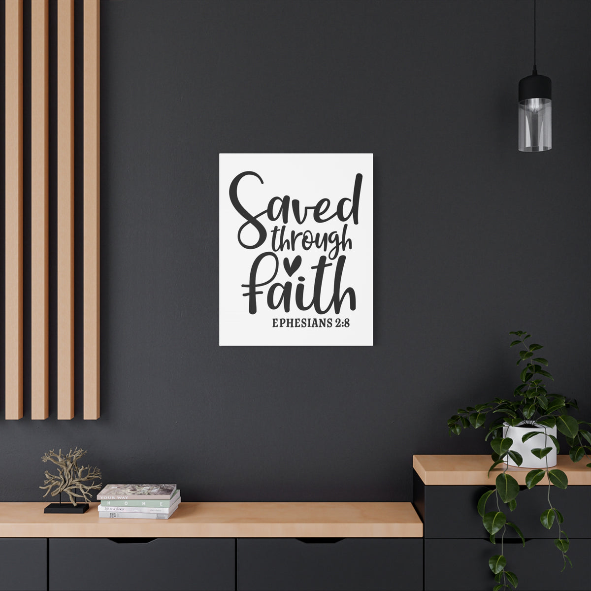 Scripture Canvas Saved Through Faith Ephesians 2:8 Christian Wall Art Bible Verse Print Ready to Hang