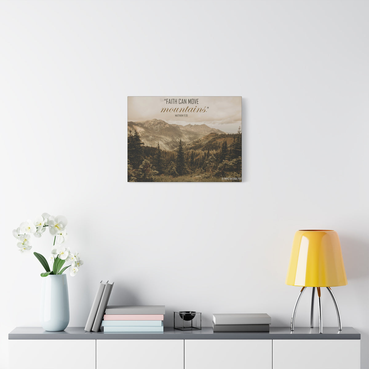 Scripture Canvas Faith Can Move Matthew 17:20 Christian Wall Art Bible Verse Print Ready to Hang