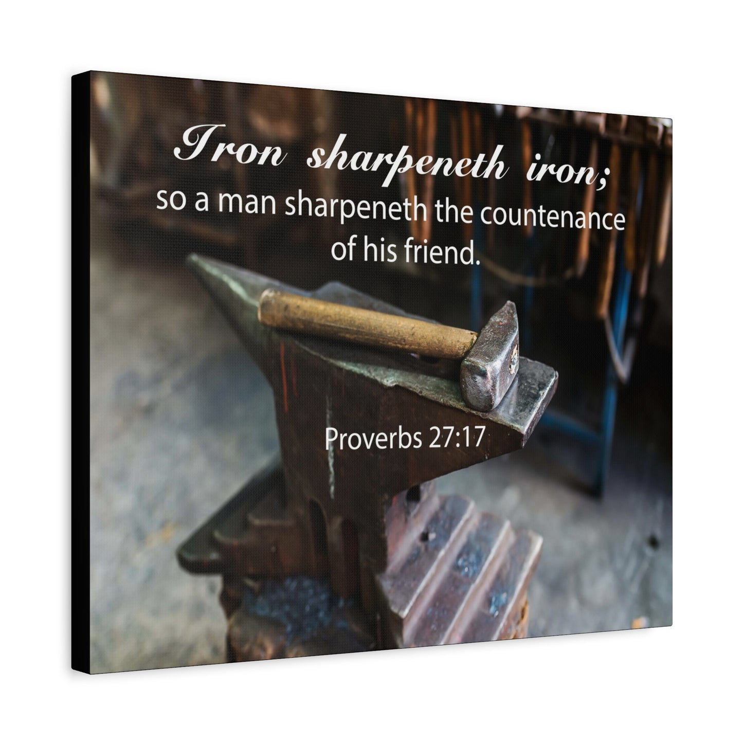Scripture Canvas Iron Sharpeneth Iron Proverbs 27:17 Christian Wall Art Bible Verse Print Ready to Hang