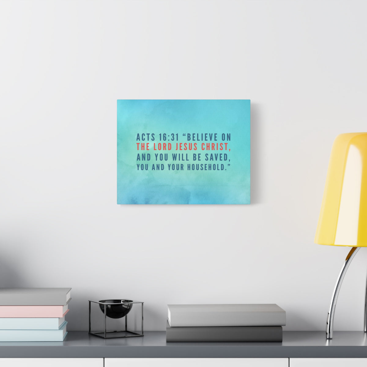 Scripture Canvas You Will Be Saved Acts 16:31 Christian Wall Art Bible Verse Print Ready to Hang