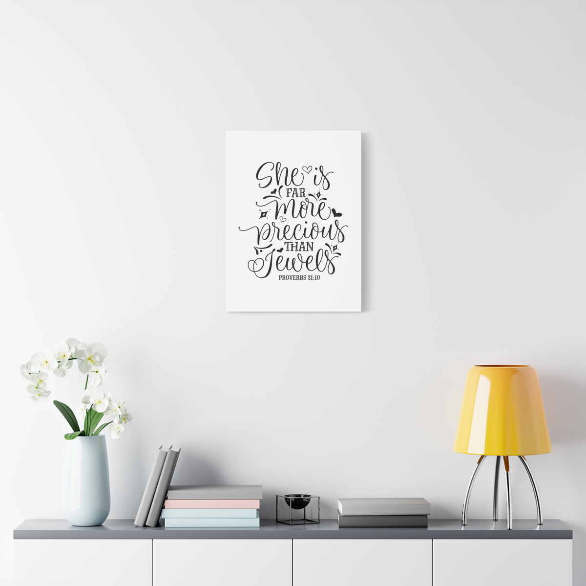 Scripture Canvas More Precious Than Jewels Proverbs 31:10 Christian Wall Art Bible Verse Print Ready to Hang