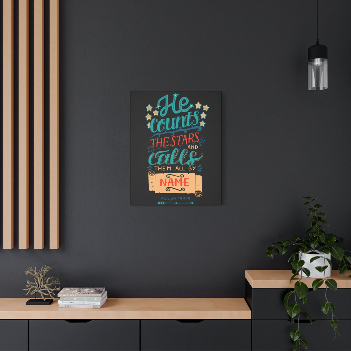 Scripture Canvas He Counts The Stars Psalm 147:4 Christian Wall Art Bible Verse Print Ready to Hang