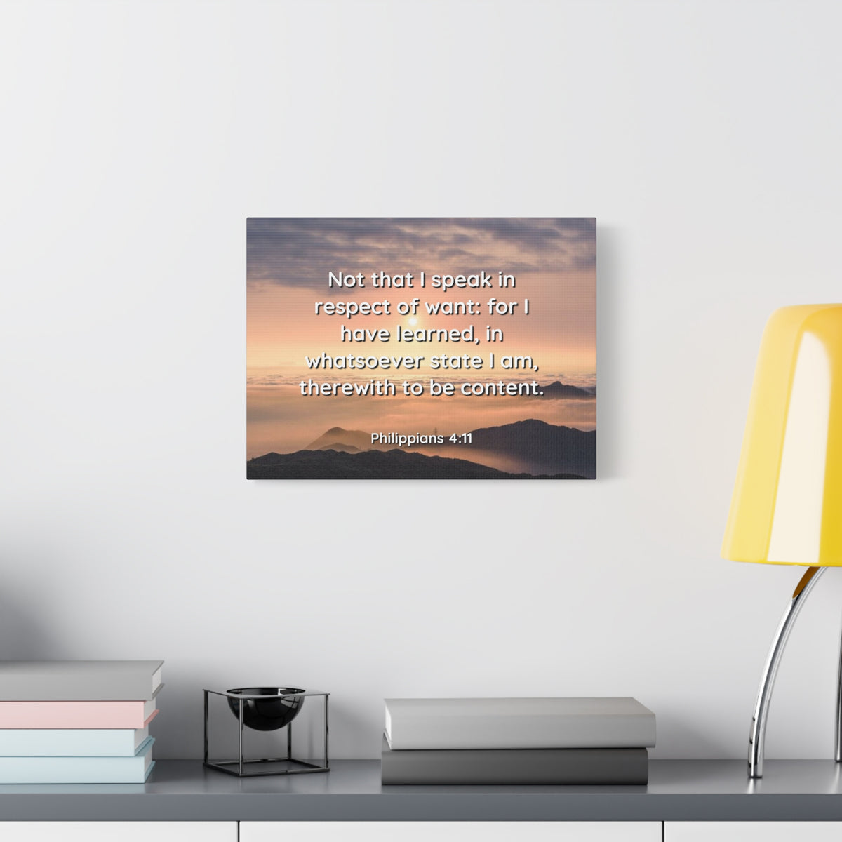 Scripture Canvas Respect Of Want Philippians 4:11 Christian Wall Art Bible Verse Print Ready to Hang