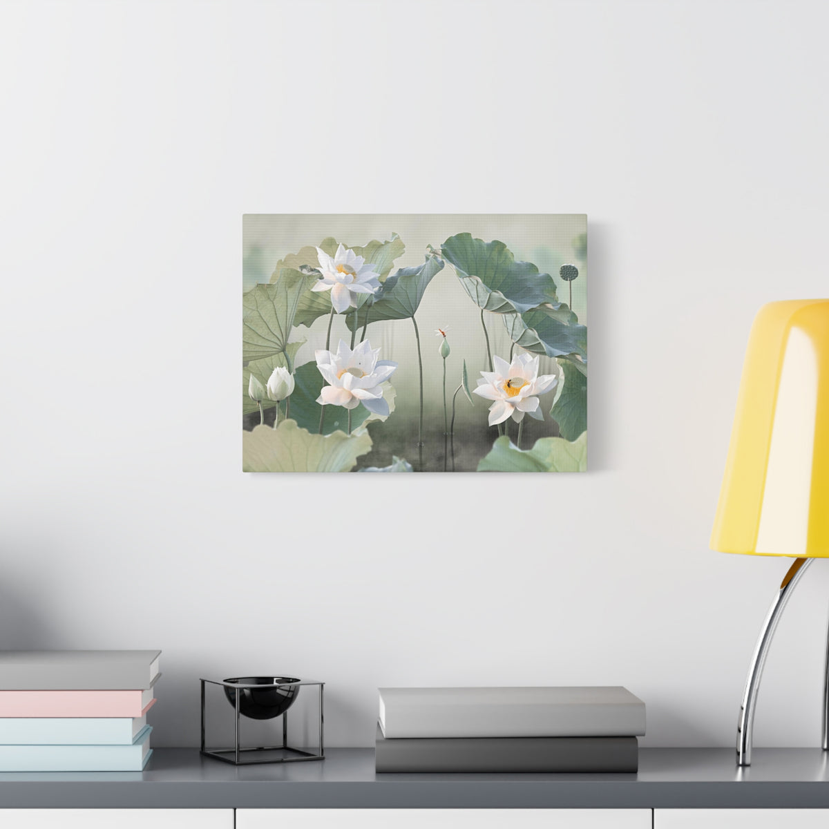 Beautiful White Lotus Flower Canvas Wall Art for Home Decor Ready-to-Hang