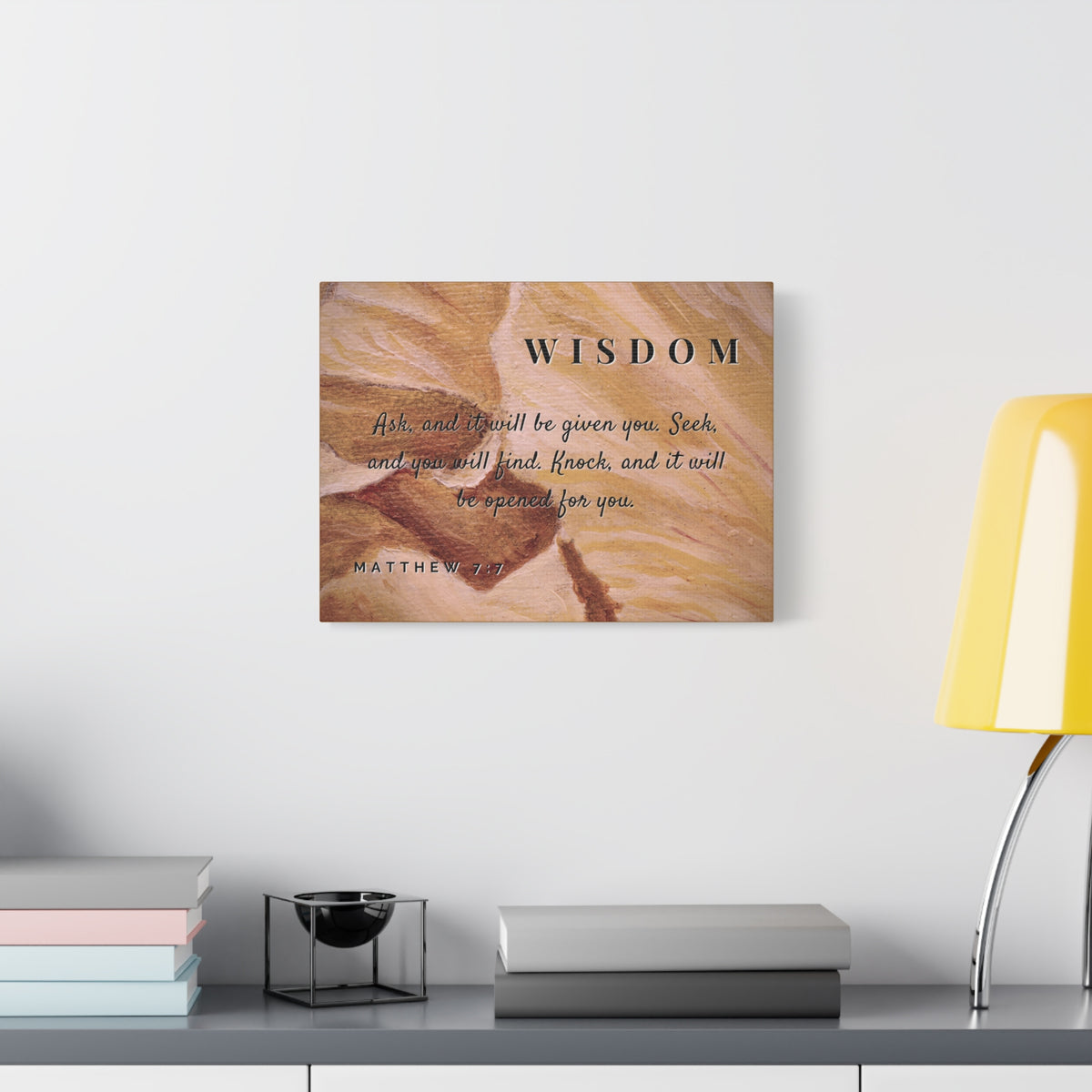 Scripture Canvas Wisdom Matthew 7:7 Christian Wall Art Bible Verse Print Ready to Hang