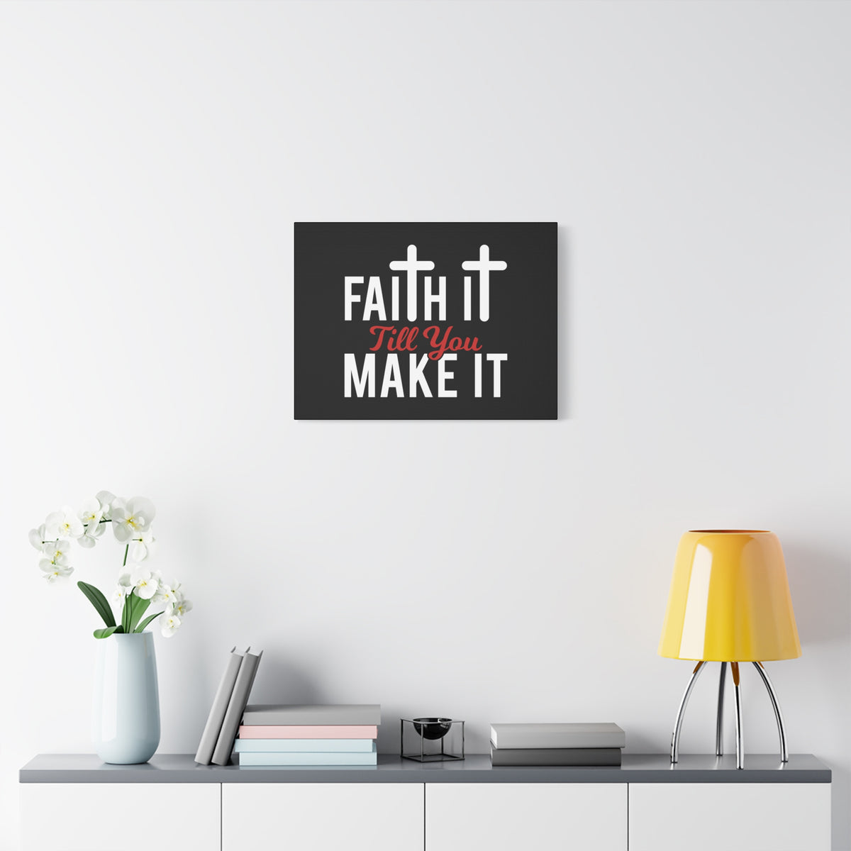 Scripture Canvas Faith It Till You Make It Hebrews 11:1 Red Christian Wall Art Bible Verse Print Ready to Hang