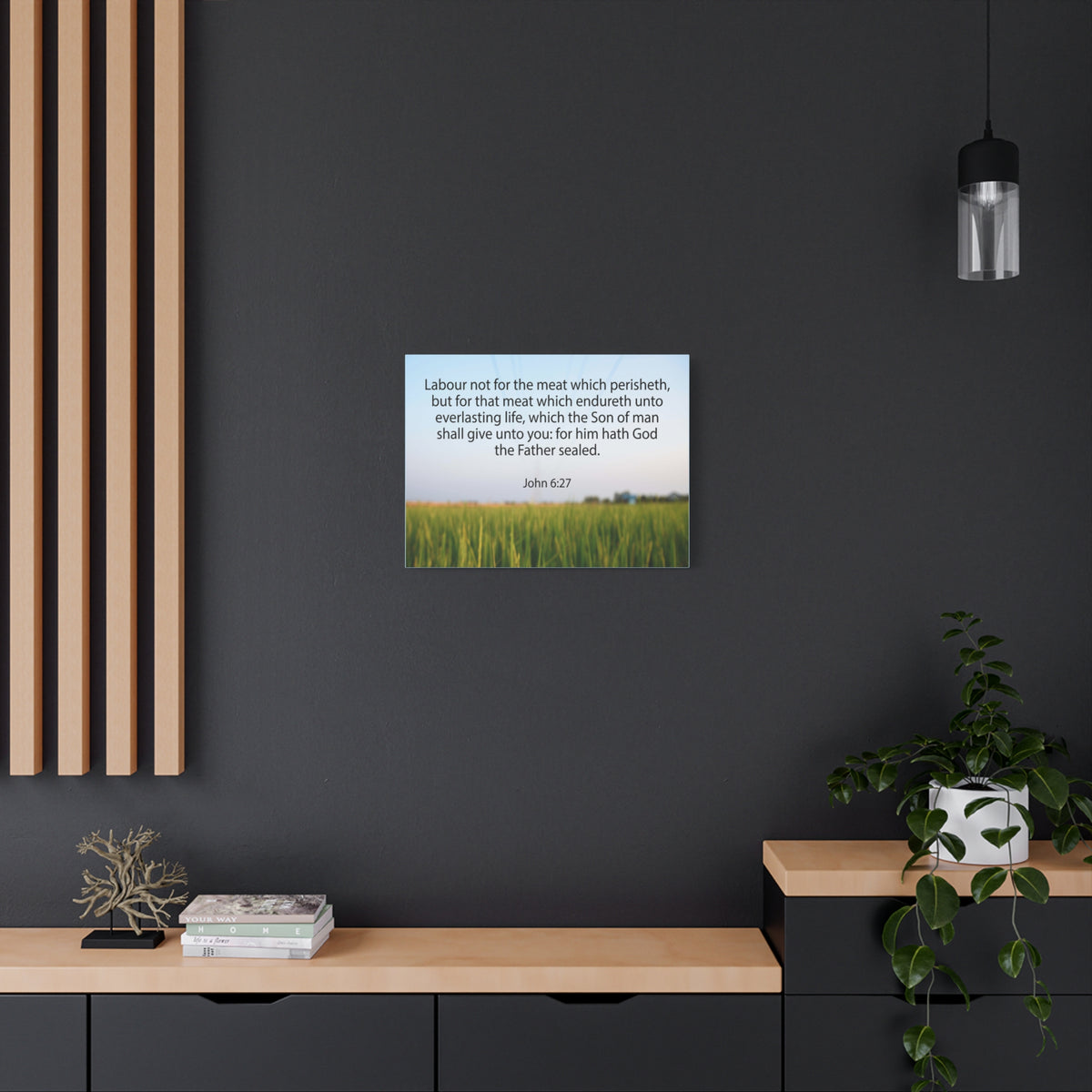 Scripture Canvas Labour Not For The Meat John 6:27 Christian Wall Art Bible Verse Print Ready to Hang