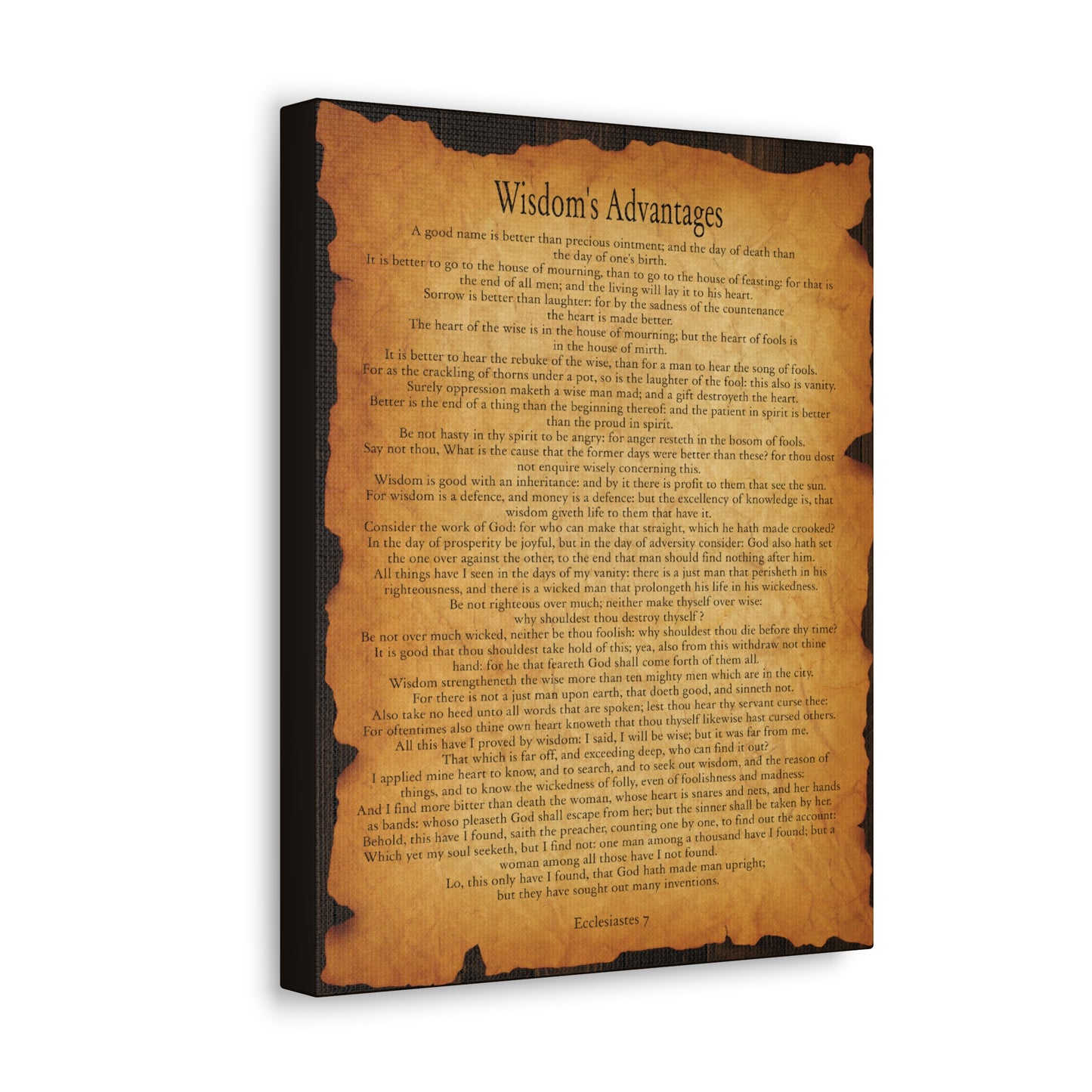 Wisdom's Advantages Ecclesiastes 7 Gold Brown Bible Verse Canvas Christian Wall Art Ready to Hang