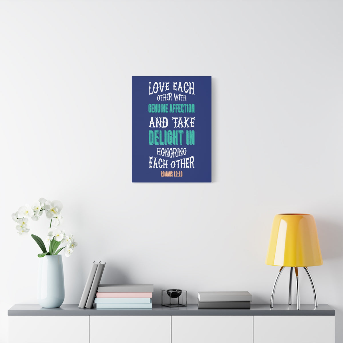 Scripture Canvas Genuine Affection Romans 12:10 Christian Wall Art Bible Verse Print Ready to Hang