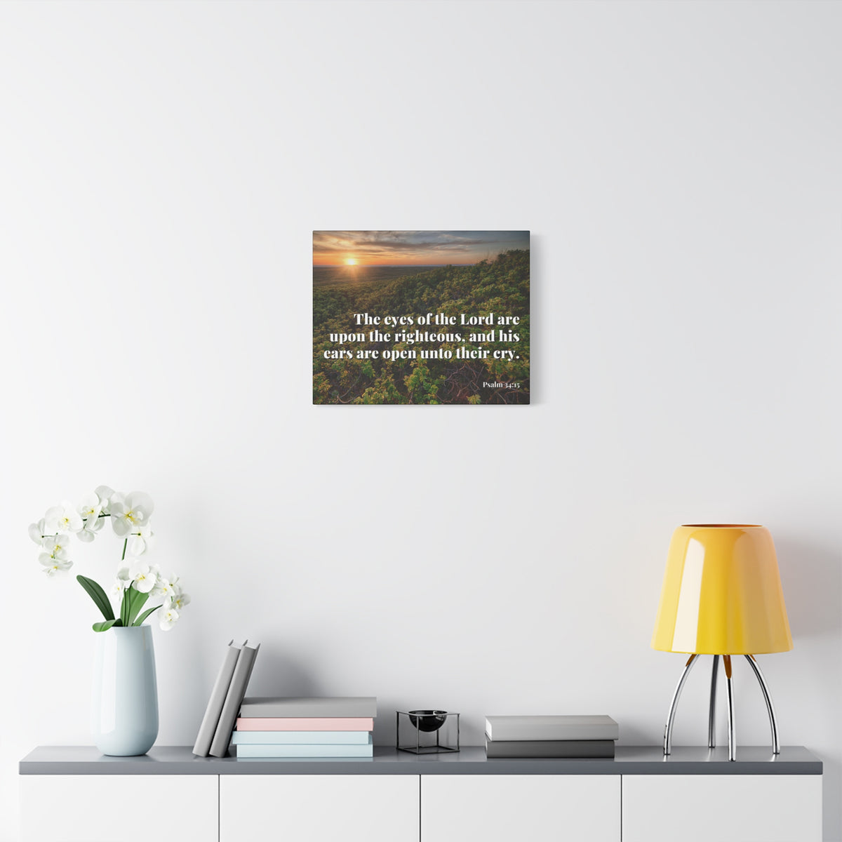 Scripture Canvas Eyes & Ears Of God Psalm 34:15 Christian Wall Art Bible Verse Print Ready to Hang