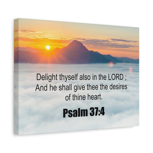 Scripture Canvas Delight Thyself Psalm 37:4 Christian Wall Art Bible Verse Print Ready to Hang