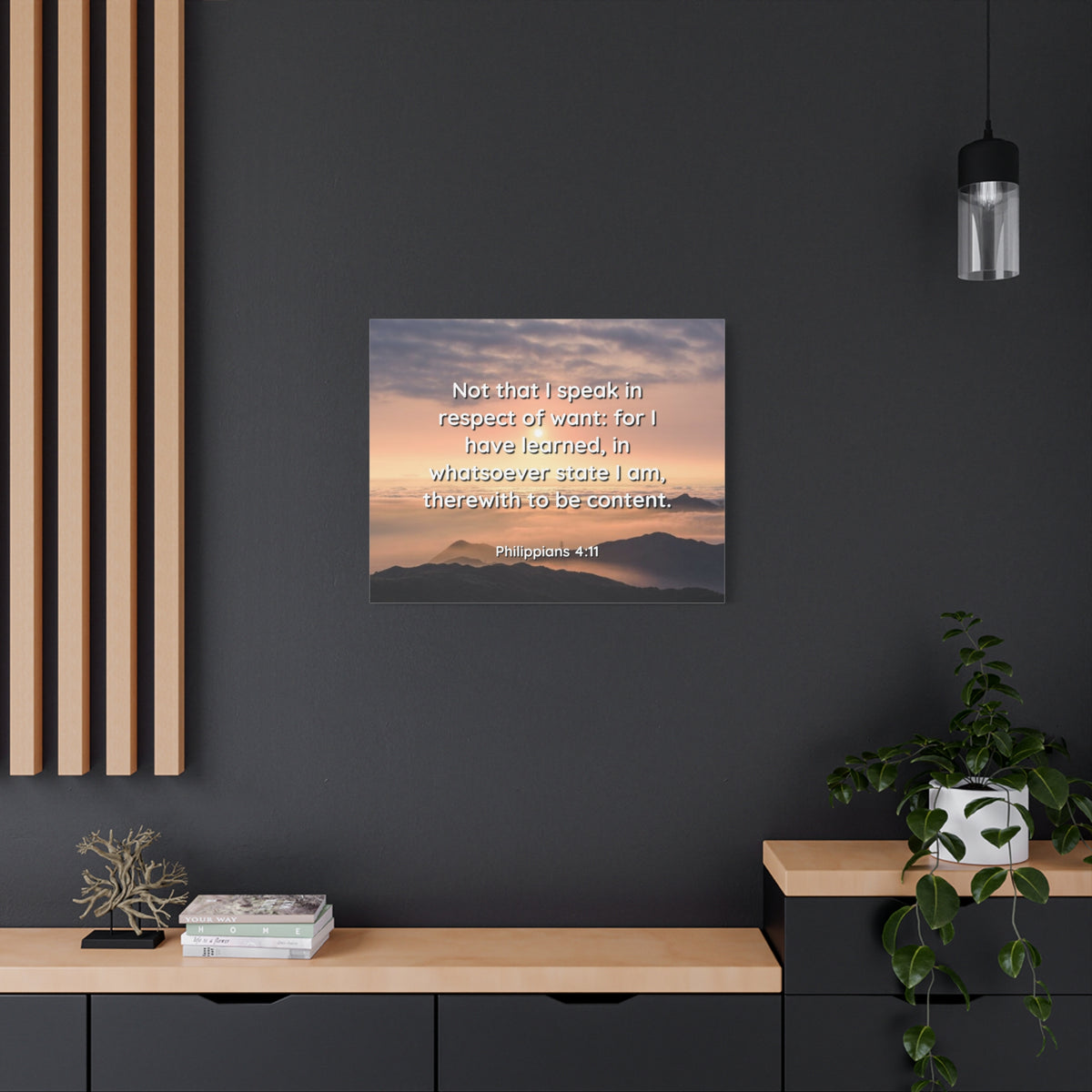 Scripture Canvas Respect Of Want Philippians 4:11 Christian Wall Art Bible Verse Print Ready to Hang