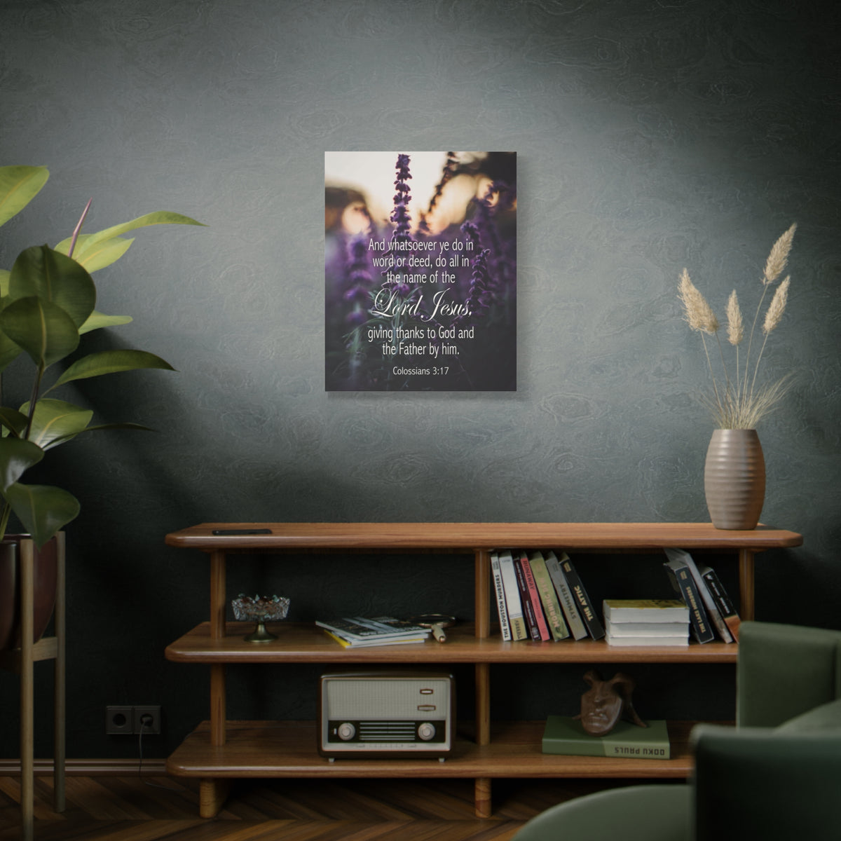 Scripture Canvas Giving Thanks to God Colossians 3:17 Christian Wall Art Bible Verse Print Ready to Hang