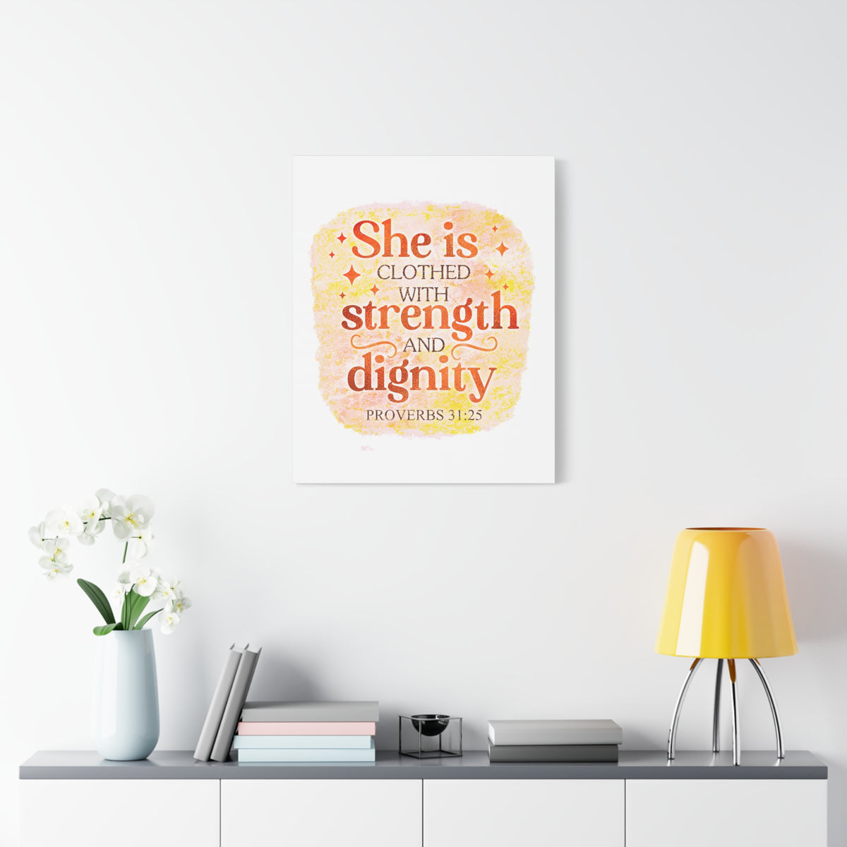 Scripture Walls Strength and Dignity Proverbs 31:25 Bible Verse Canvas Christian Wall Art Ready to Hang Unframed