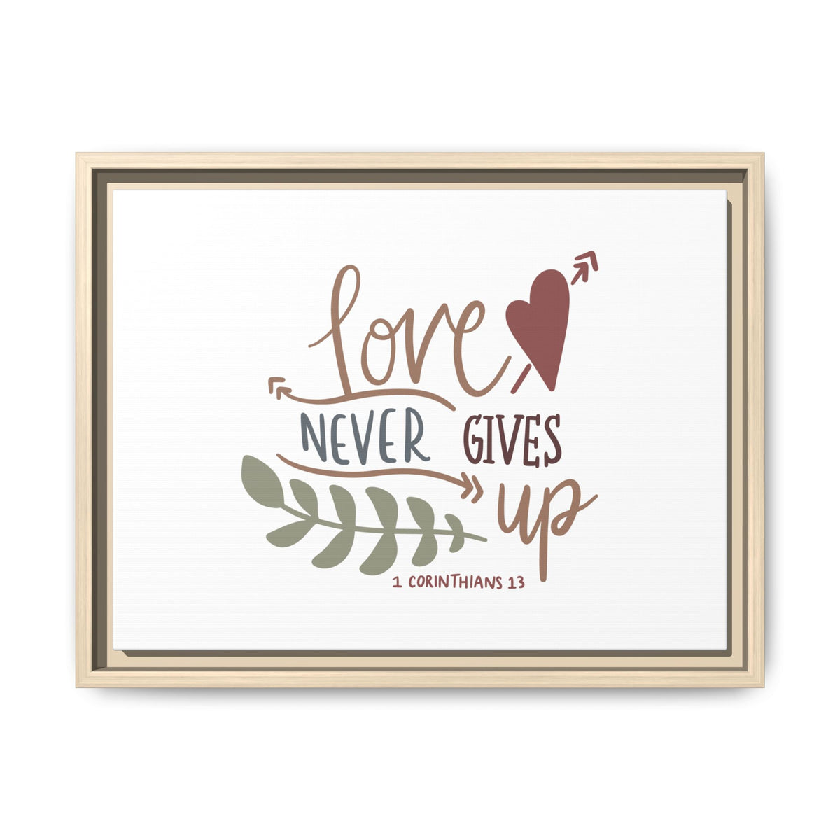 Scripture Canvas Love Never Gives Up 1 Corinthians 13 Christian Wall Art Bible Verse Print Ready to Hang