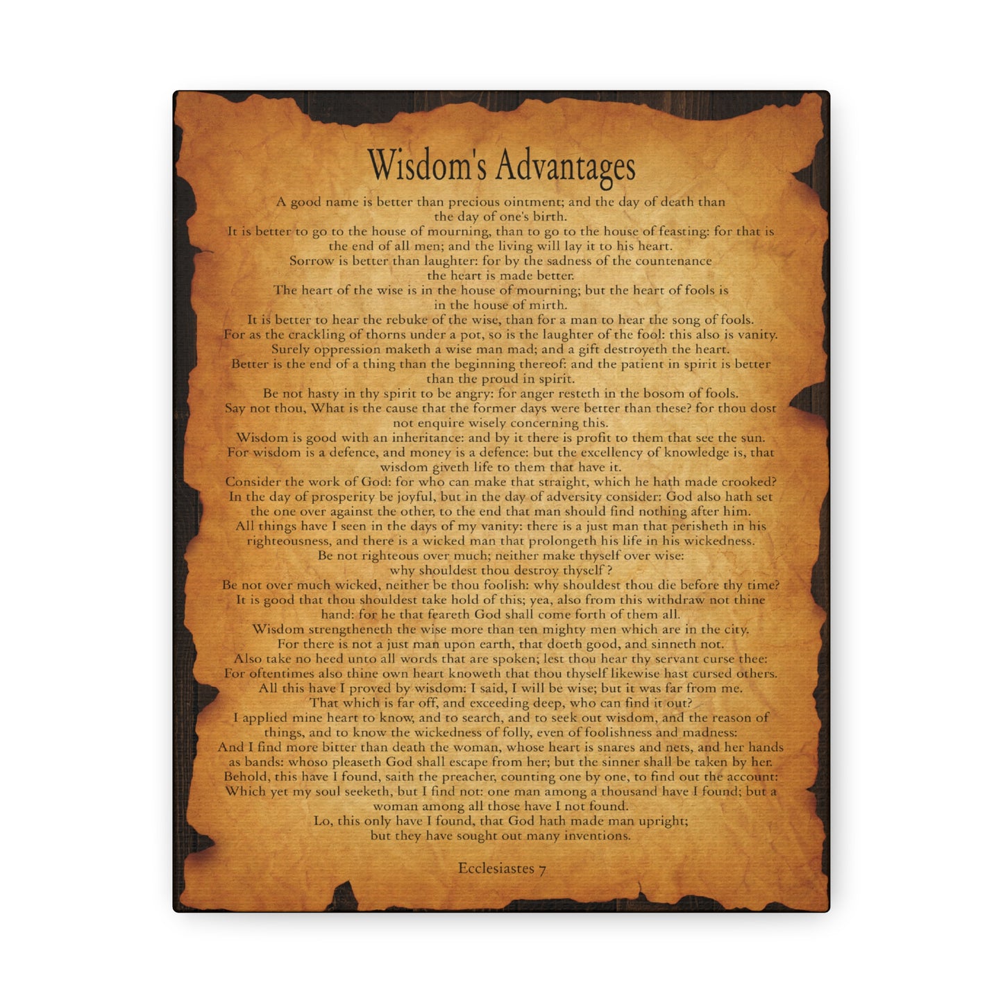 Wisdom's Advantages Ecclesiastes 7 Gold Brown Bible Verse Canvas Christian Wall Art Ready to Hang