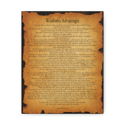 Wisdom's Advantages Ecclesiastes 7 Gold Brown Bible Verse Canvas Christian Wall Art Ready to Hang
