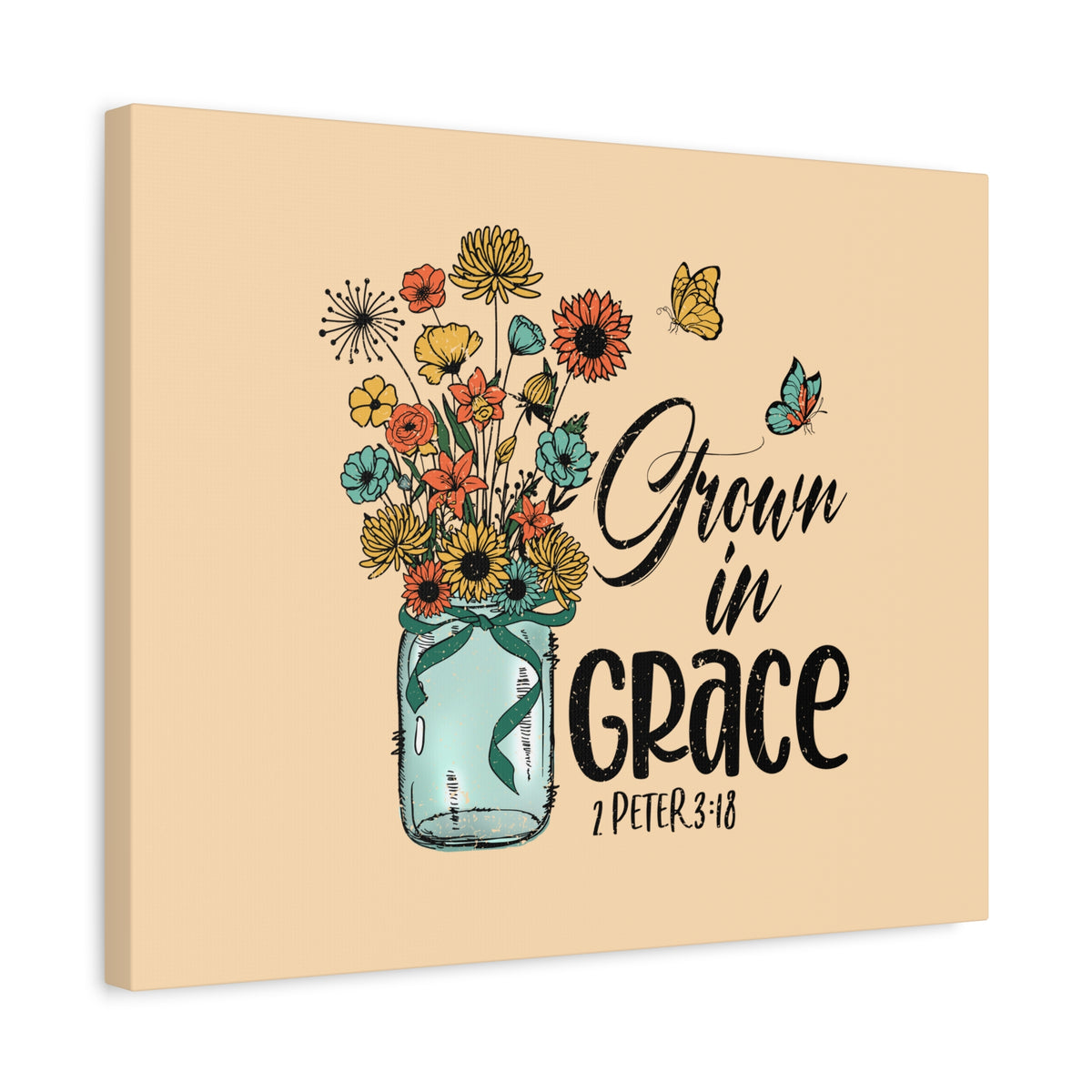Scripture Canvas Grown In Grace 2 Peter 3:18 Christian Wall Art Bible Verse Print Ready to Hang
