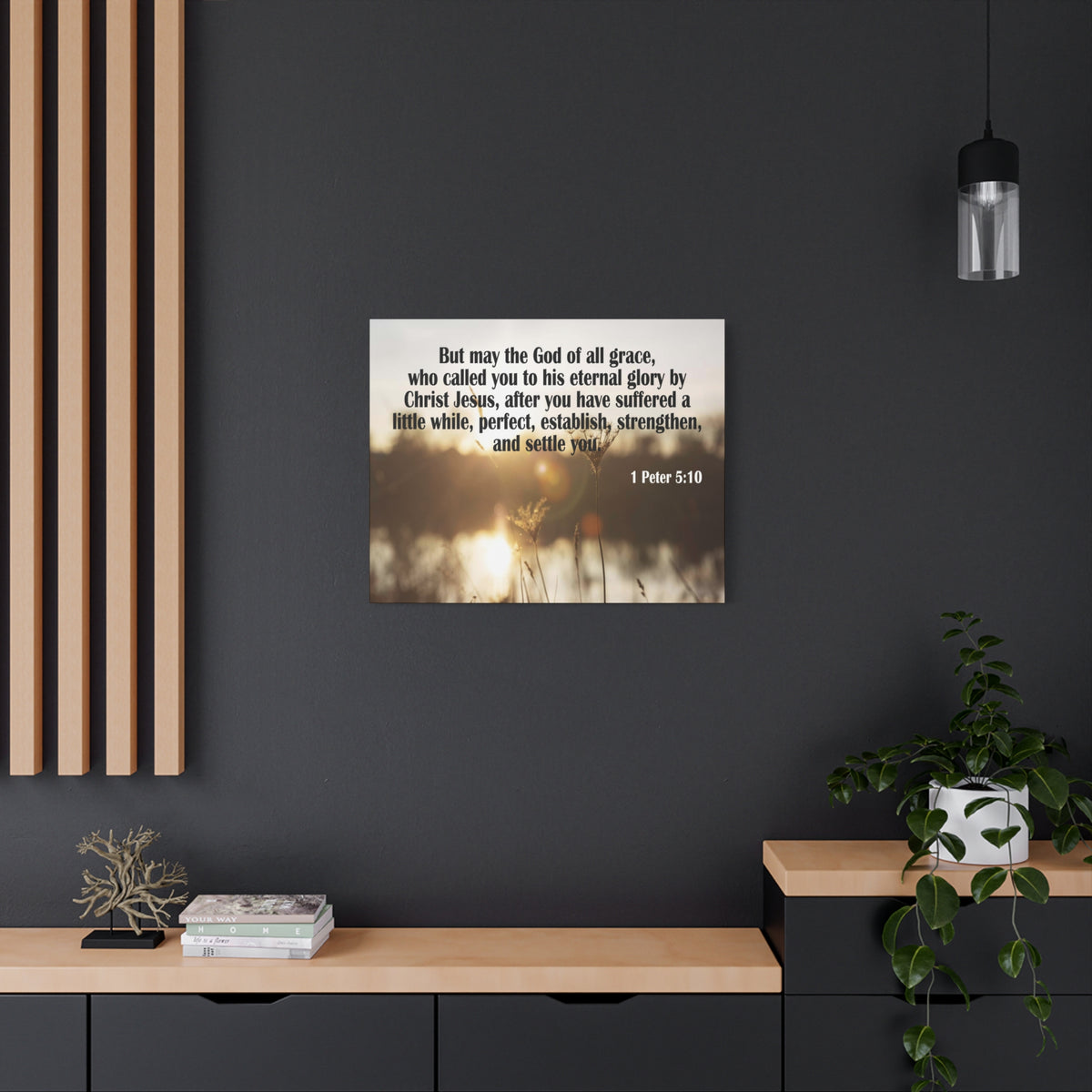 Scripture Canvas God of All Grace 1 Peter 5:10 Christian Wall Art Bible Verse Print Ready to Hang